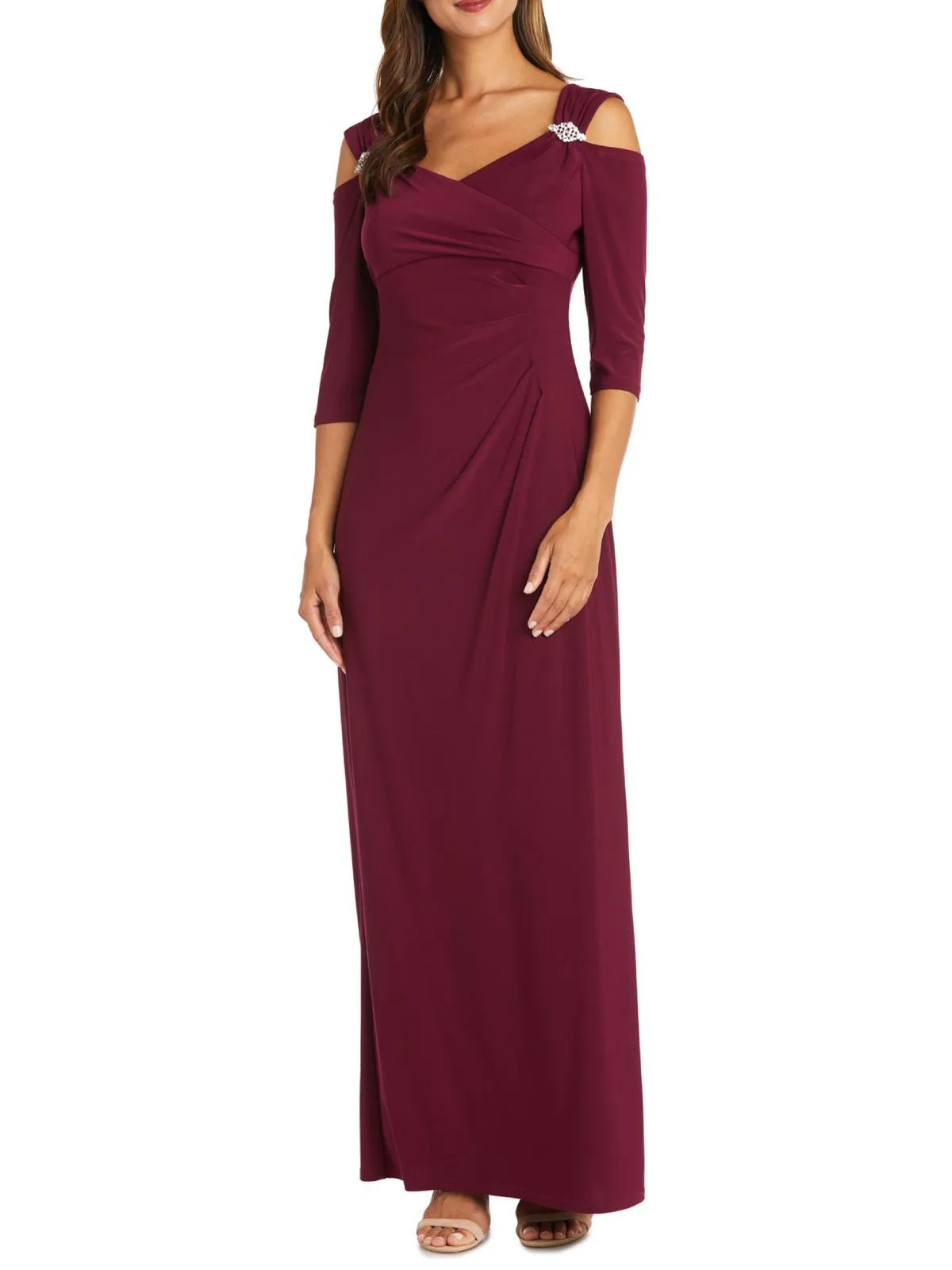 Womens Embellished Cold Shoulder Evening Dress