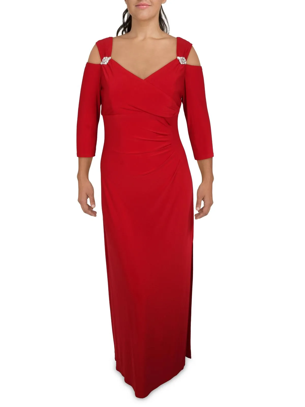 Womens Embellished Cold Shoulder Evening Dress