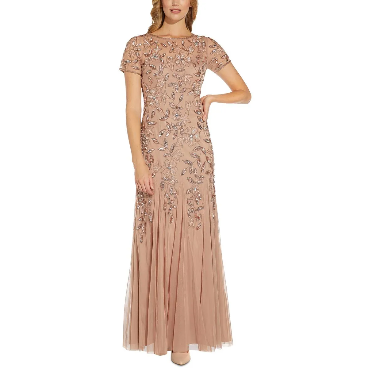 Womens Embellished Maxi Evening Dress