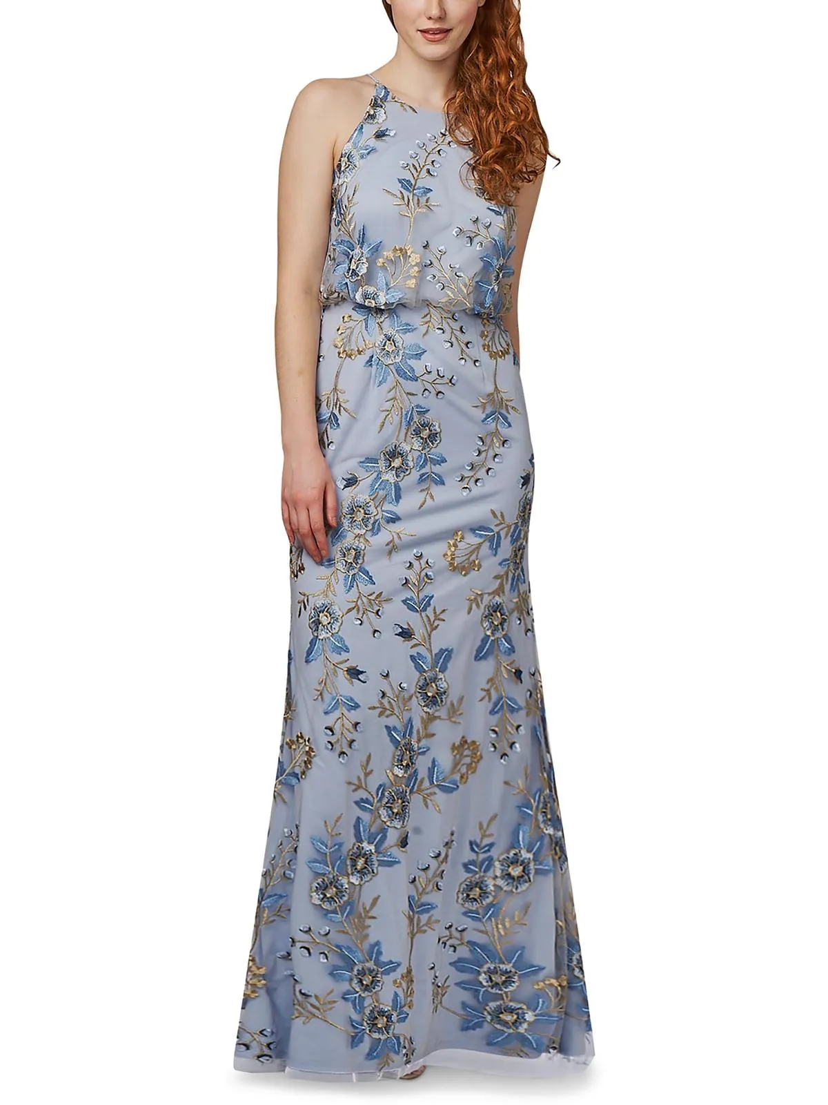 Womens Embroidered Maxi Halter Dress
