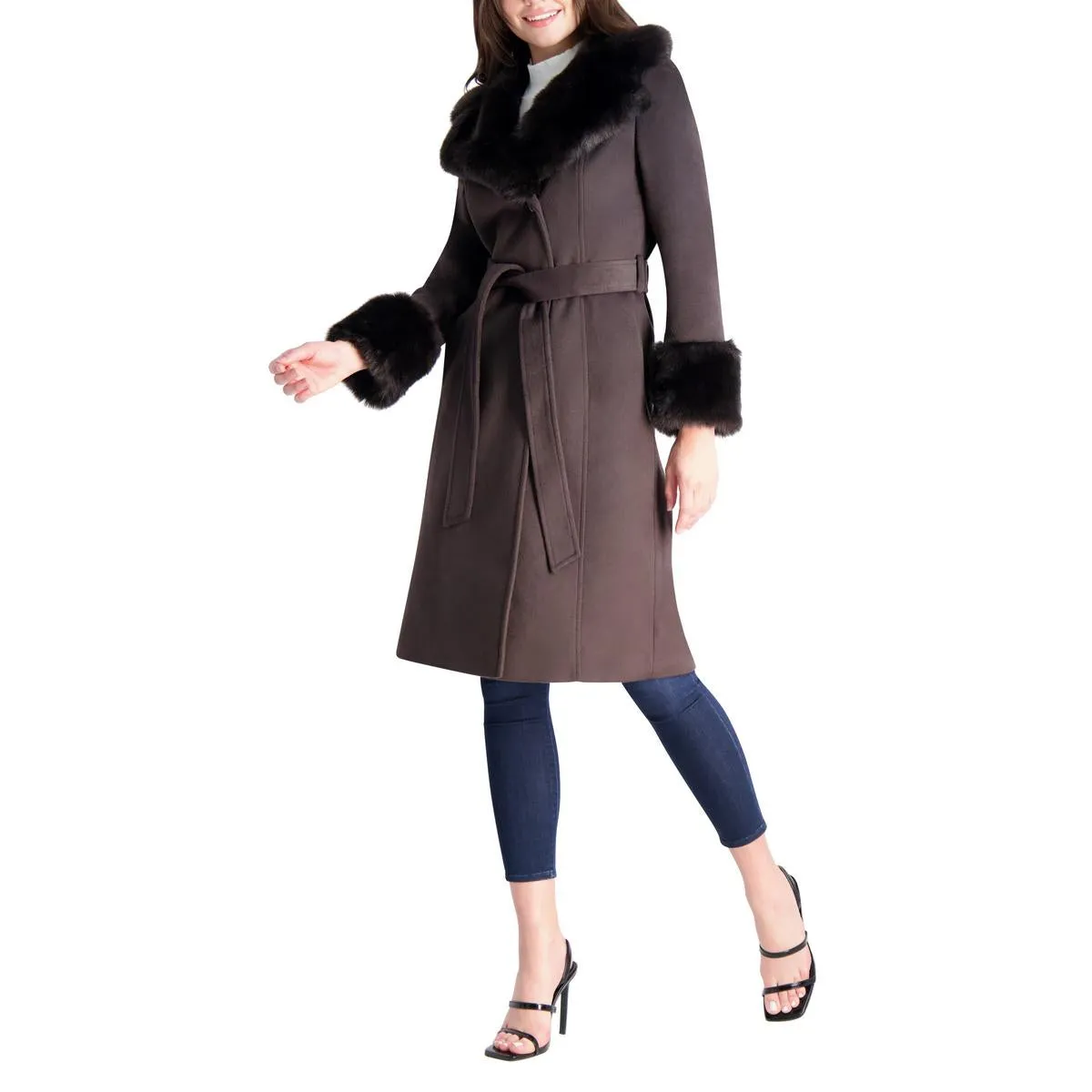 Womens Faux Fur Slimming Wool Coat