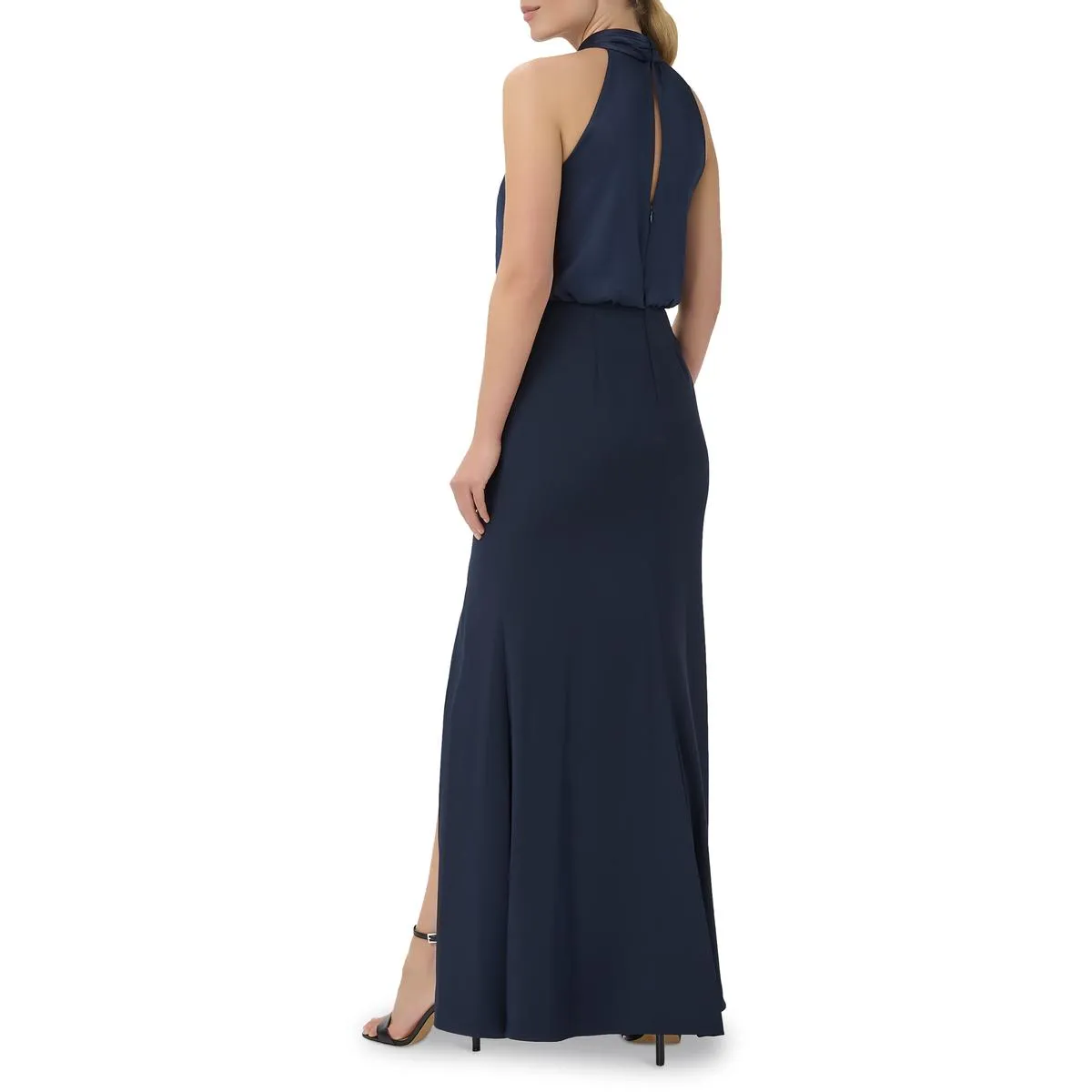 Womens Halter Blouson Evening Dress