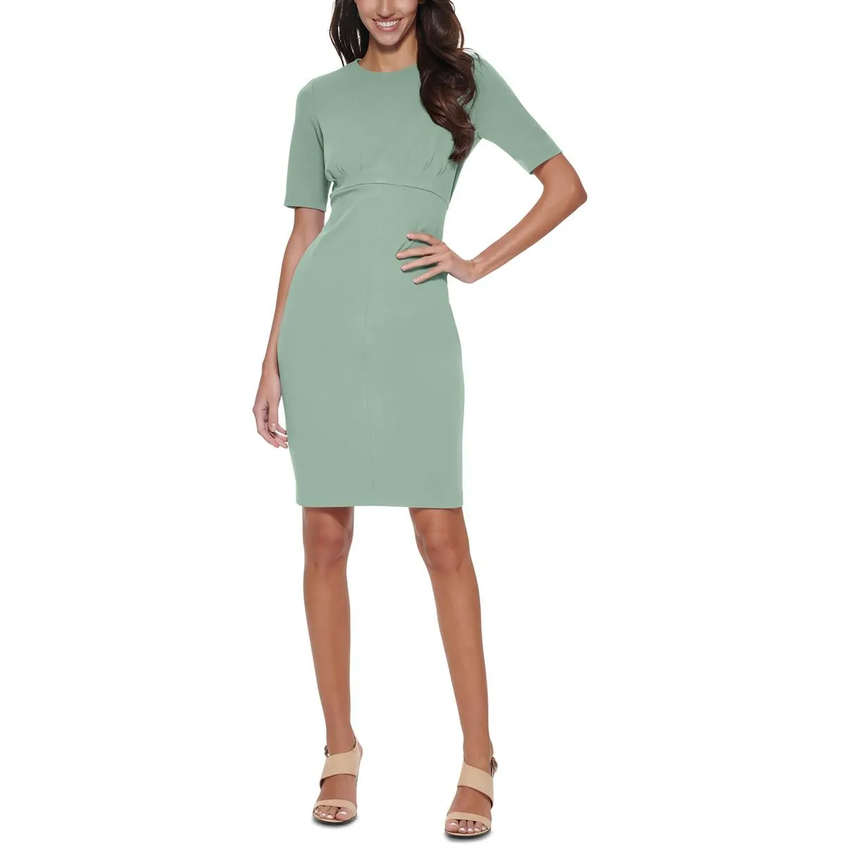 Womens Jewel Neck Knee Length Midi Dress