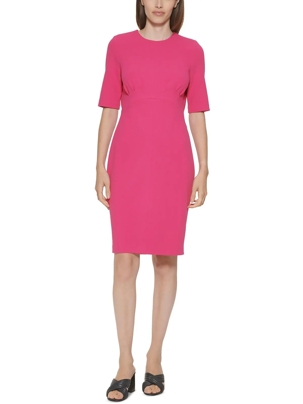 Womens Jewel Neck Knee Length Midi Dress