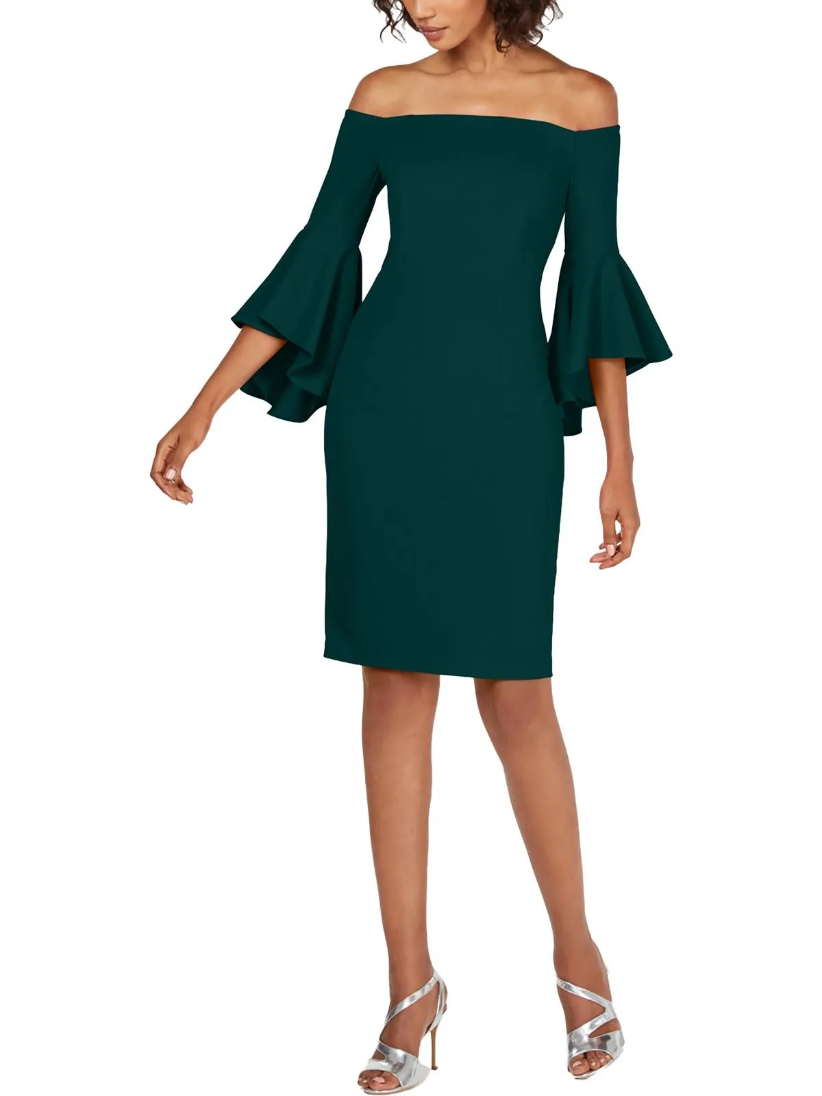 Womens Off-The-Shoulder Mini Sheath Dress