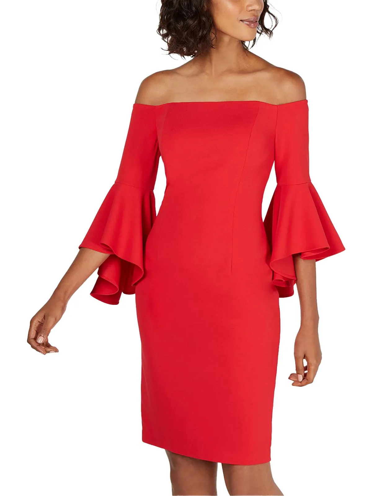 Womens Off-The-Shoulder Mini Sheath Dress