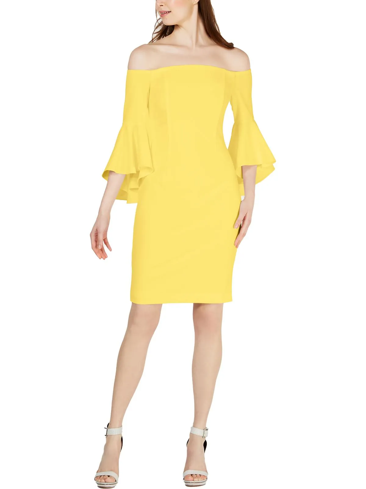 Womens Off-The-Shoulder Mini Sheath Dress