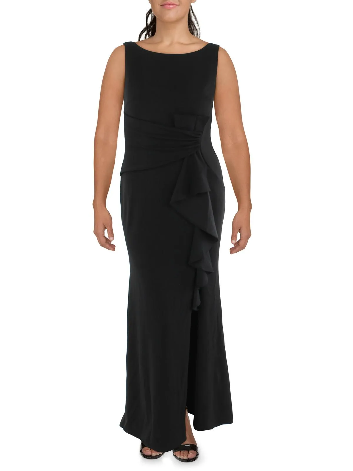 Womens Ruched Side Slit Formal Dress