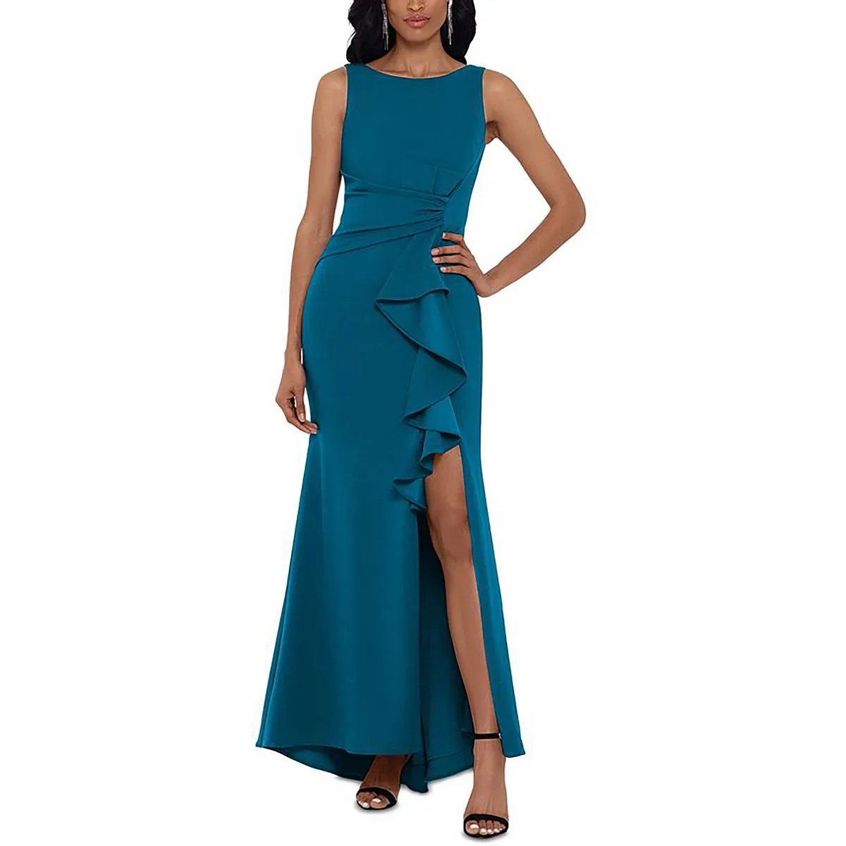 Womens Ruched Side Slit Formal Dress