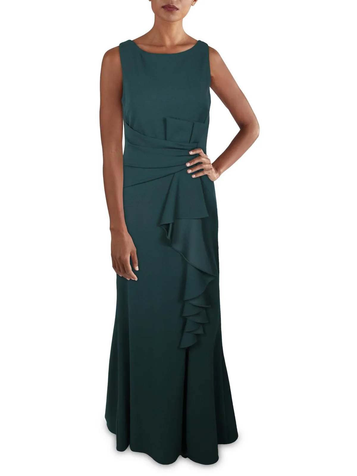 Womens Ruched Side Slit Formal Dress