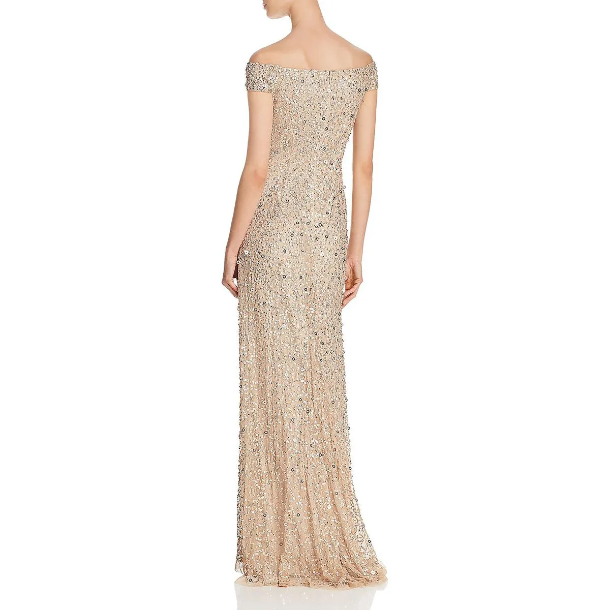 Womens Sequined Off-The-Shoulder Formal Dress