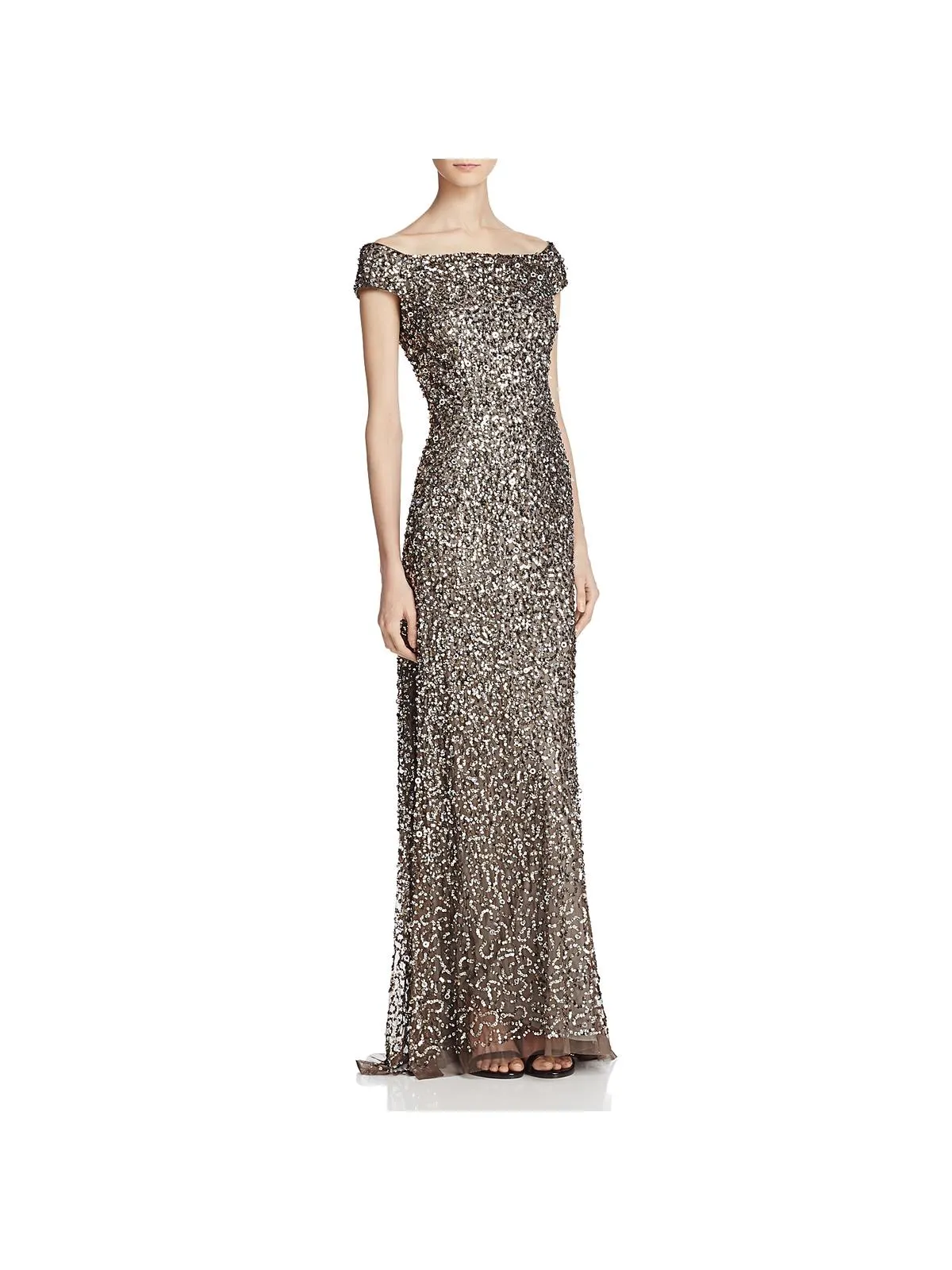 Womens Sequined Off-The-Shoulder Formal Dress