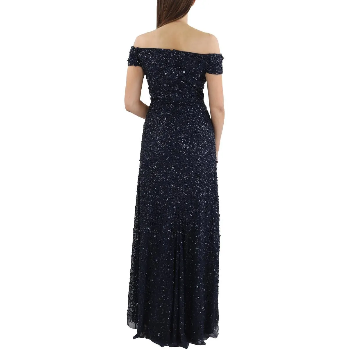 Womens Sequined Off-The-Shoulder Formal Dress