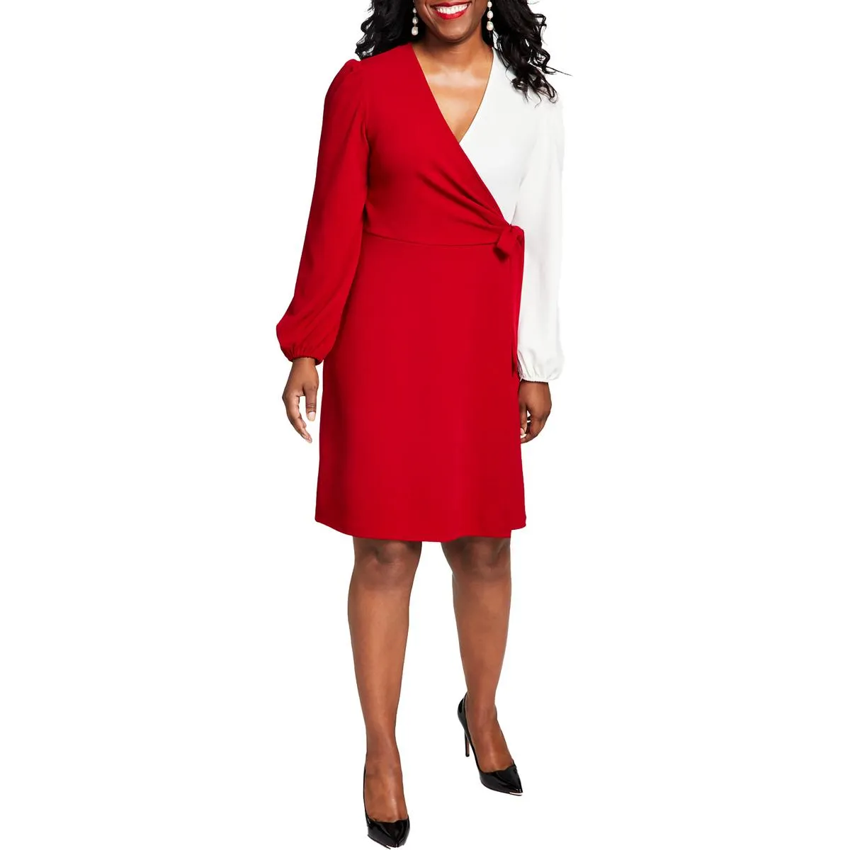 Womens Surplice Side Tie Midi Dress