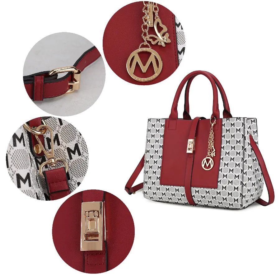 Yuliana Circular M emblem Print Satchel Handbag for Women's with Wallet