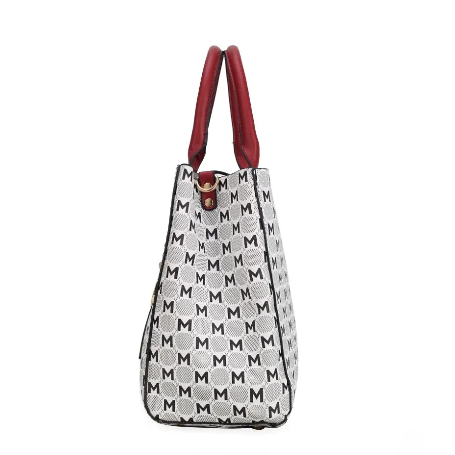 Yuliana Circular M emblem Print Satchel Handbag for Women's with Wallet