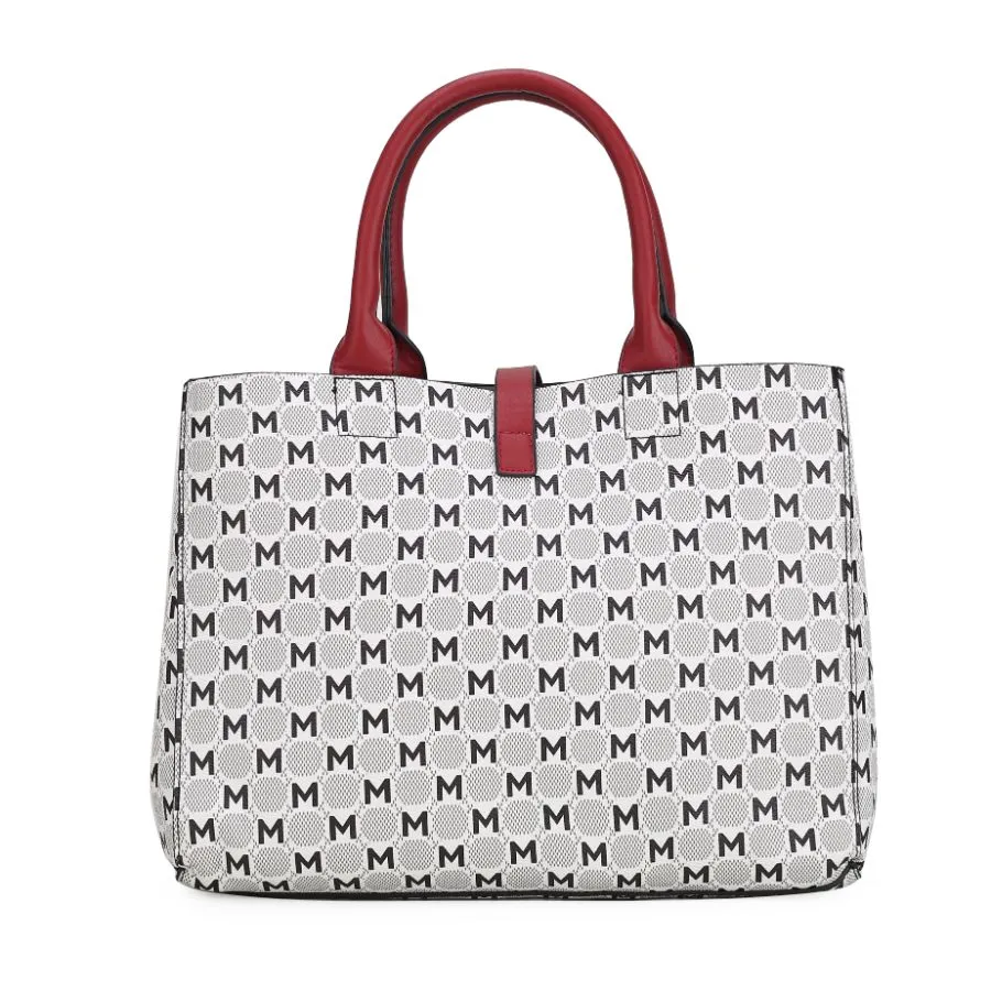 Yuliana Circular M emblem Print Satchel Handbag for Women's with Wallet